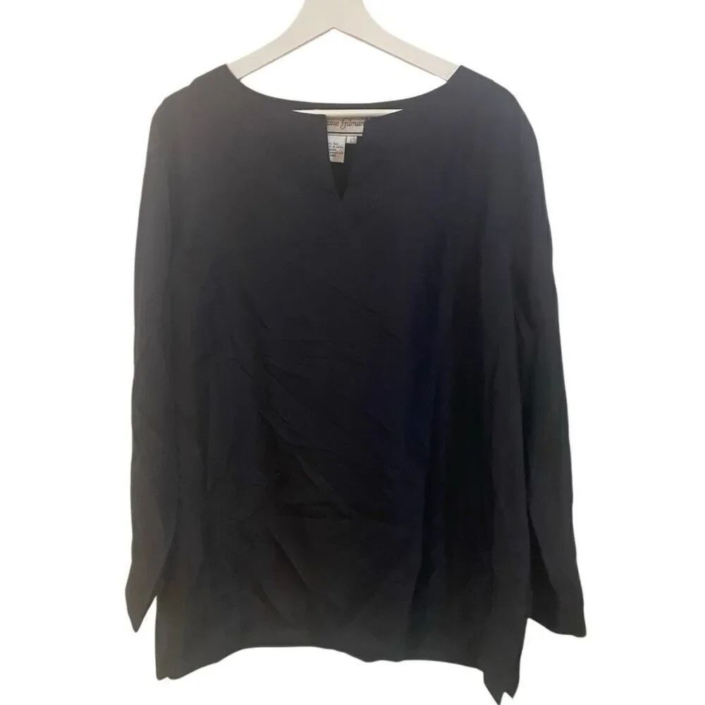 Diane Gilman 3/4 sleeve black 100% silk vneck blouse large